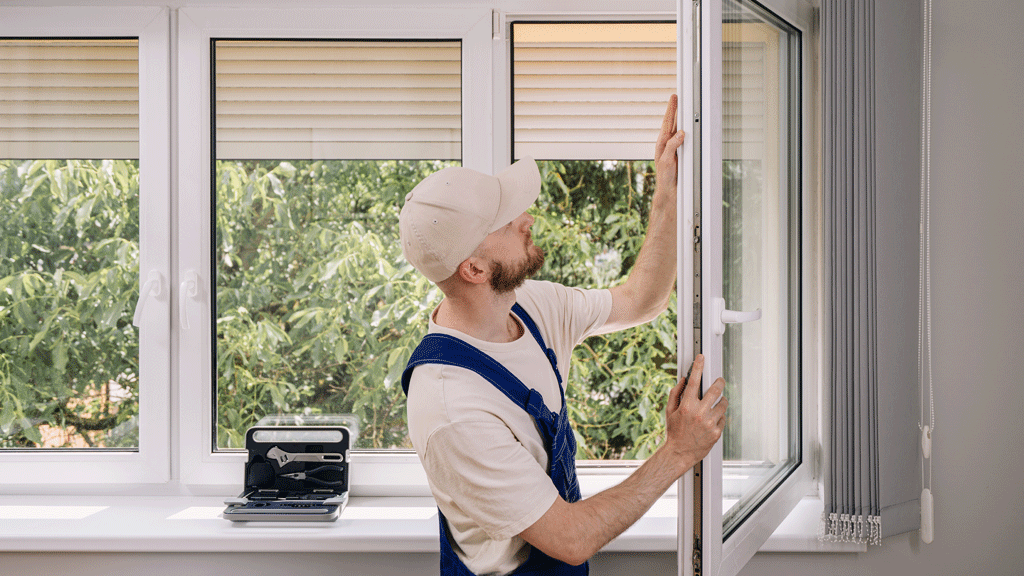 Propietario midiendo hueco de ventana con metro para contraventanas a medida