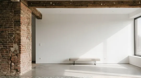 Interior moderno con elementos arquitectónicos antiguos integrados armoniosamente en el diseño contemporáneo