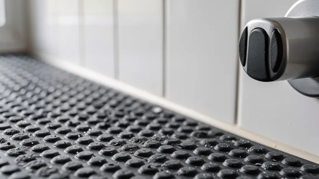 Baño adaptado con elementos ergonómicos y alto contraste visual para seguridad