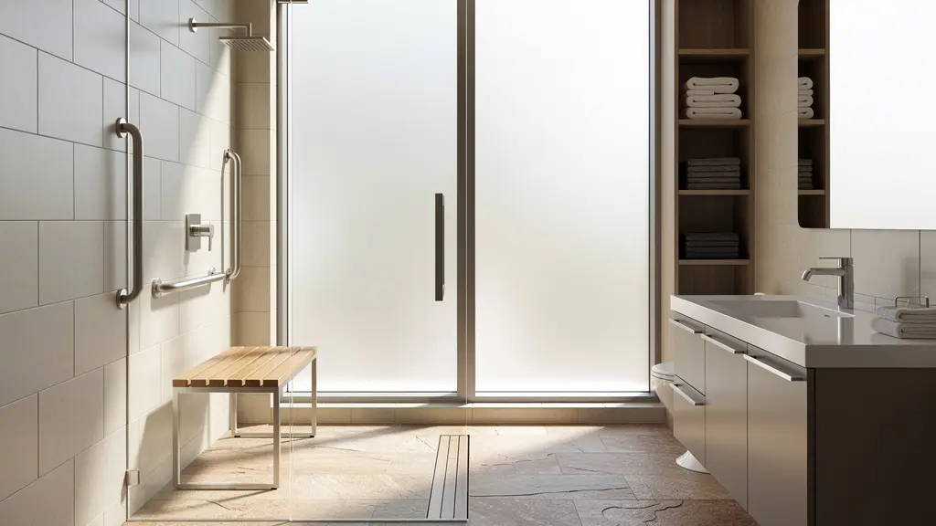Baño adaptado con barras de apoyo y superficie antideslizante para personas mayores