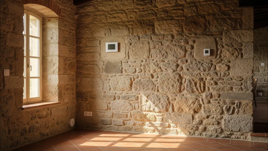 Casa antigua de piedra con tecnología domótica integrada sin obras visibles