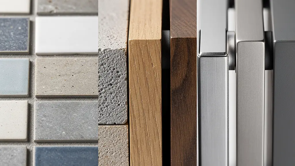 Muestras de diferentes calidades de materiales de construcción dispuestas para comparación