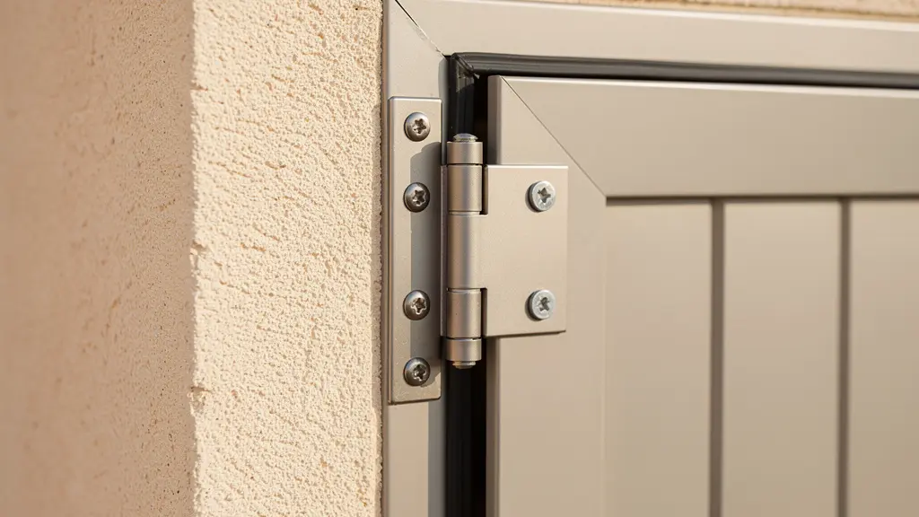 Detalle de contraventana batiente de aluminio mostrando sistema de bisagras