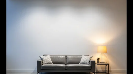 Interior moderno con errores de iluminación que crean ambiente hospitalario
