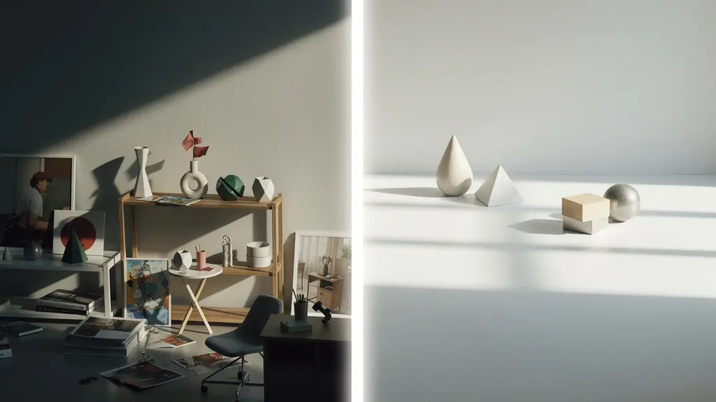 Salón minimalista con superficies despejadas bañadas en luz natural