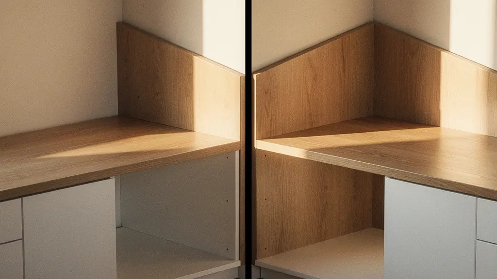 Comparación visual entre mueble estándar y a medida en un hueco irregular