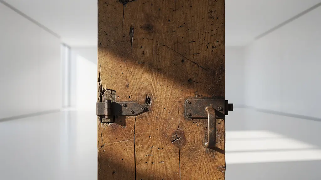 Puerta de madera recuperada del siglo XIX funcionando como elemento divisorio en loft contemporáneo