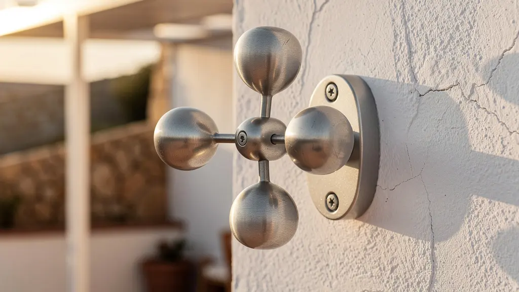 Sensor anemómetro instalado en fachada andaluza junto a toldo motorizado