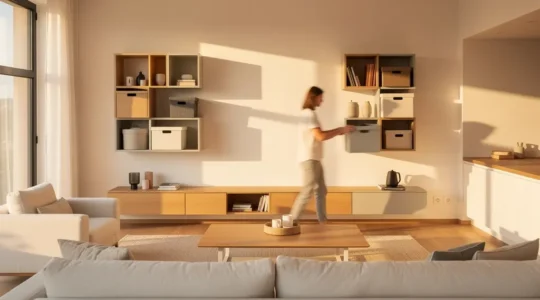 Sistema de organización del hogar moderno y minimalista que reduce el tiempo de limpieza