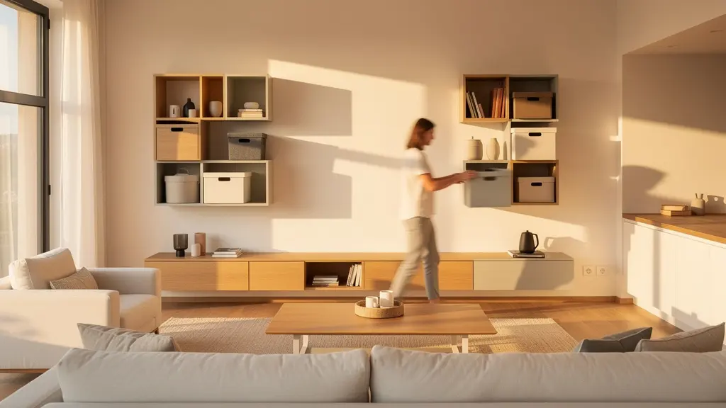 Sistema de organización del hogar moderno y minimalista que reduce el tiempo de limpieza