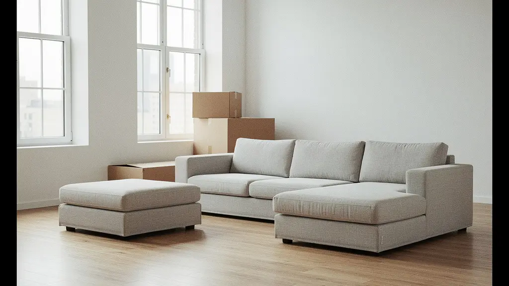 Sofá modular reorganizado en un salón luminoso mostrando su versatilidad para inquilinos