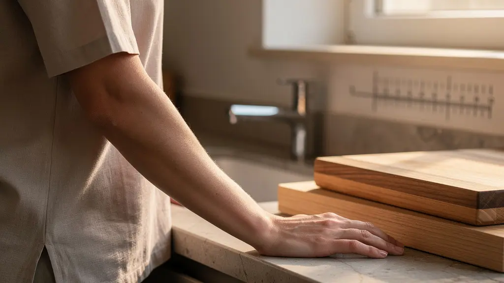 Persona midiendo la altura del codo para calcular la altura ideal de la encimera de cocina