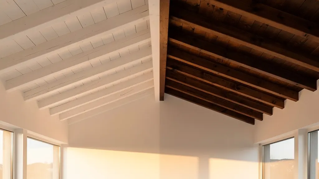 Comparación visual entre vigas pintadas de blanco y vigas en madera natural